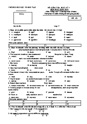 Bộ đề kiểm tra học kỳ I môn Tiếng Anh Lớp 7 (Chương trình 10 năm) - Năm học 2018-2019